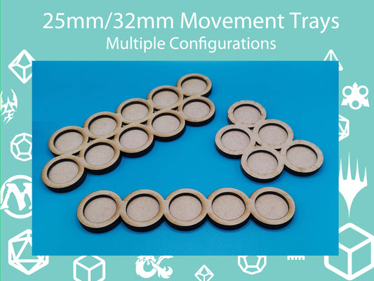 Movement Trays - 25mm and 32mm diameter. Acrylic Movement Tray - Multiple configurations