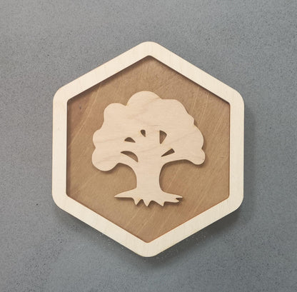 Hexagonal Magic The Gathering Wall Hanging Plaques - Set of 5 - Laser Cut Poplar