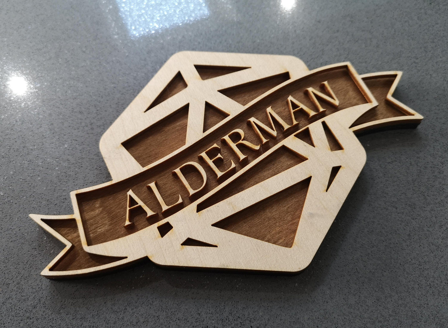 Personalised Wooden D20 Plaque. Wall Mounted.