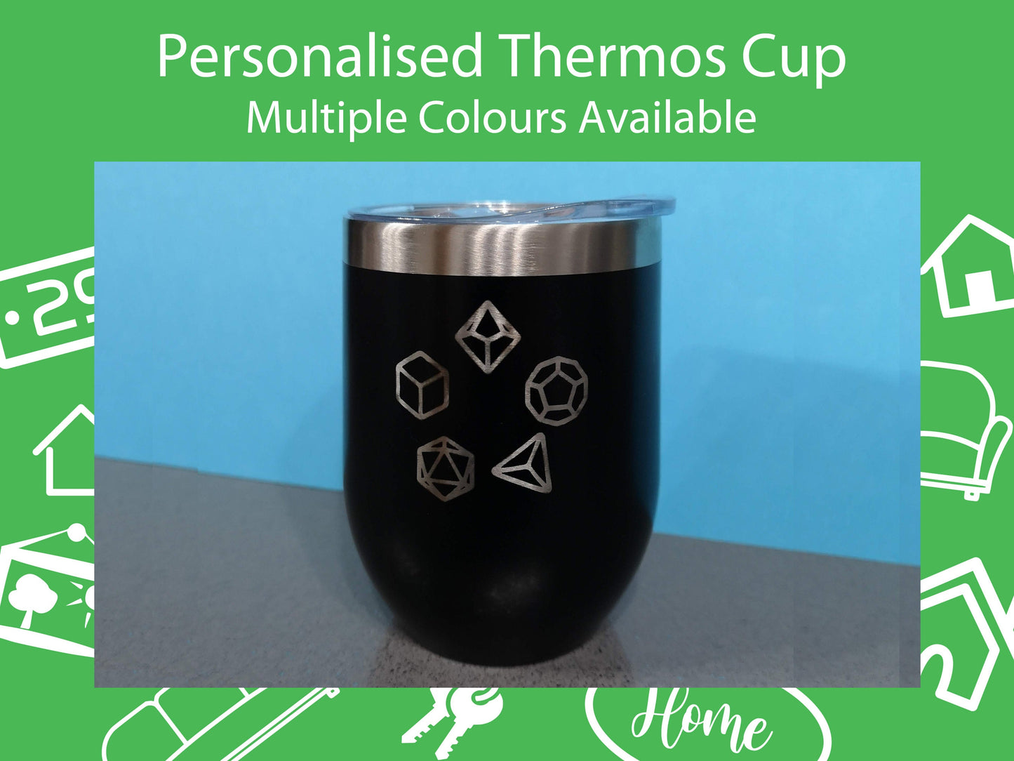 Personalised Thermos Cup 340ml (12oz) - Insulated Double Wall Travel Cup with Lid