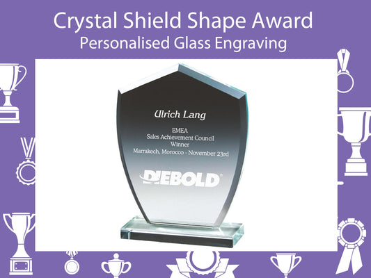 Crystal Shield Shaped Award with Personalised Laser Engraving