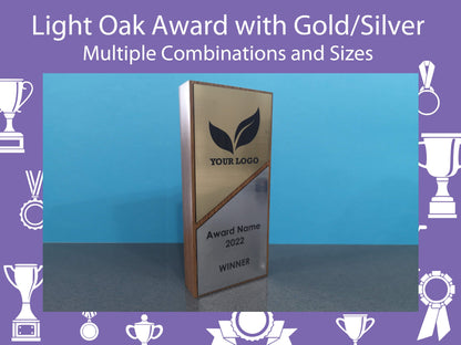 Light Oak Wooden Award with a Combination of Silver and Gold Engraving Area