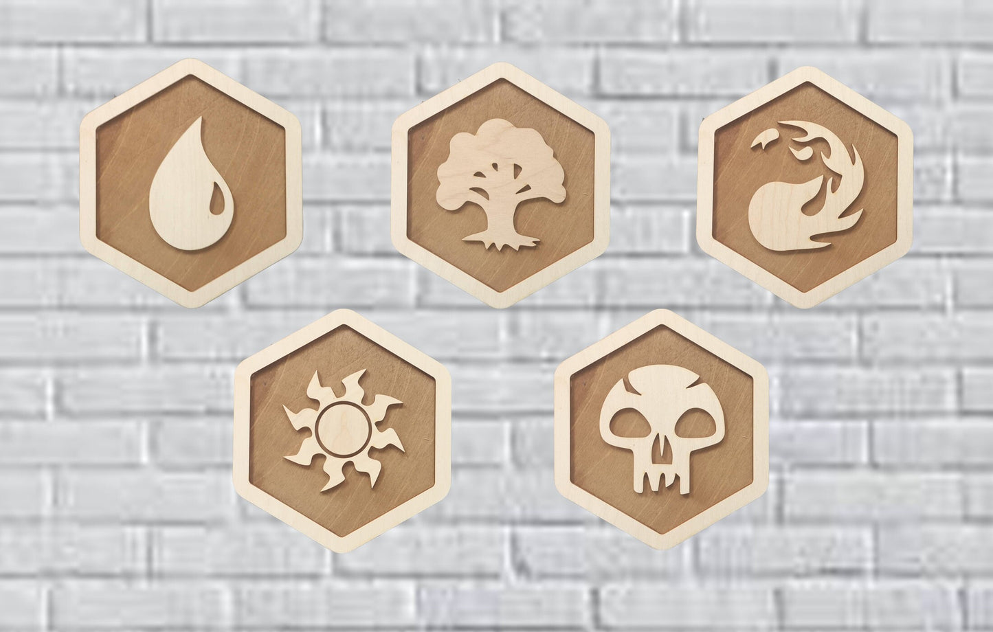 Hexagonal Magic The Gathering Wall Hanging Plaques - Set of 5 - Laser Cut Poplar