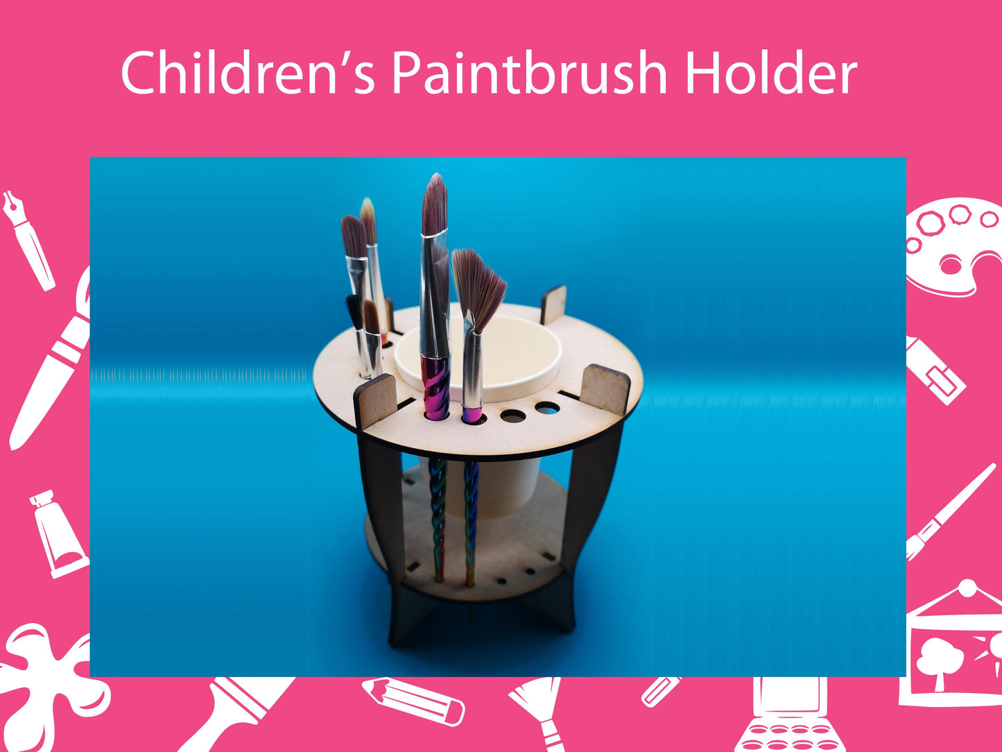 Kid's Paint Brush and Water Pot Holder rack, MDF craft kit.