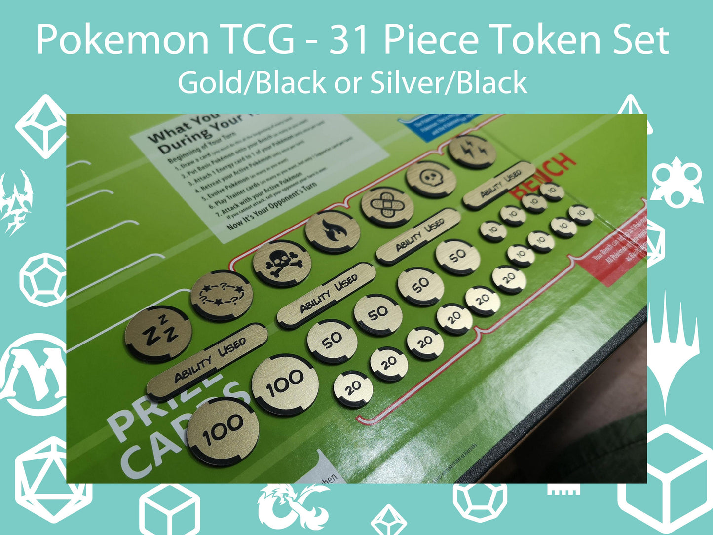 Pokemon TCG Compatible Effects/Status, Ability Used, Damage/Hit Point Acrylic Token Set