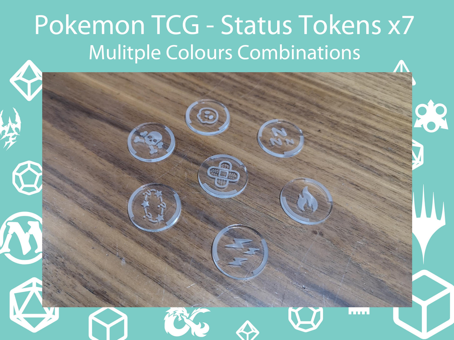 Pokemon TCG Compatible Status/Effect (x7) Acrylic Token Set