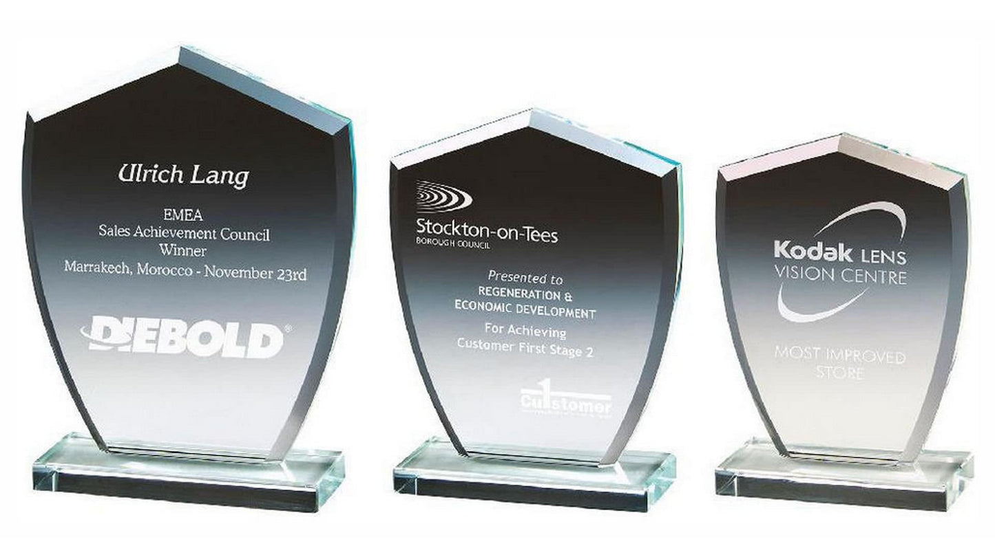 Crystal Shield Shaped Award with Personalised Laser Engraving