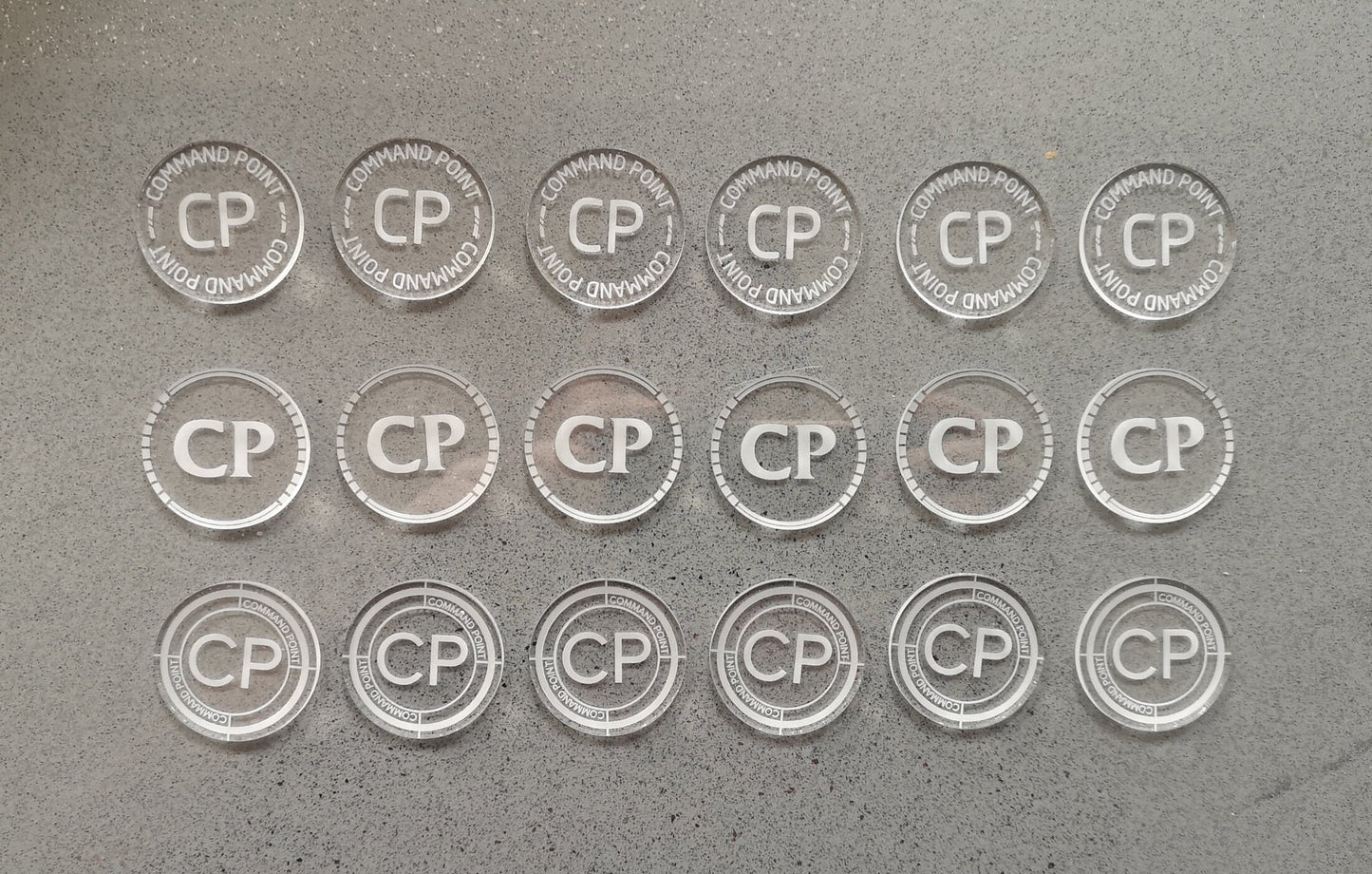 35mm Command Point Tokens - Set of 6, ideal for use with Warhammer/Age of Sigmar - Laser Engraved Acrylic Counters