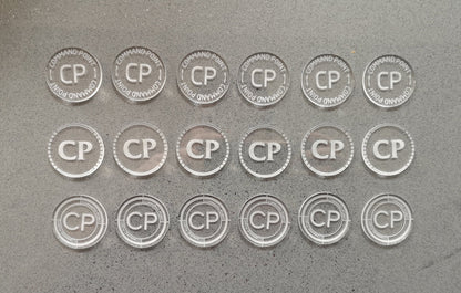 35mm Command Point Tokens - Set of 6, ideal for use with Warhammer/Age of Sigmar - Laser Engraved Acrylic Counters