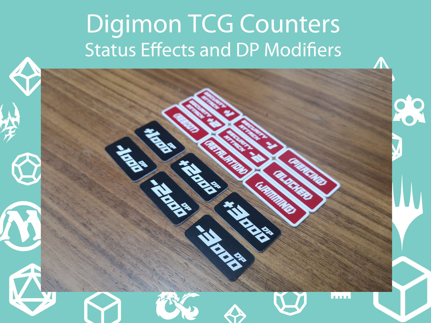 Digimon TCG - Status Effects and DP Modifier Tokens. Ability Counters. 2 Colour Acrylic tokens