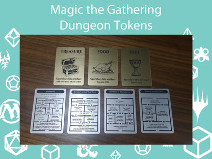 Magic the Gathering Dungeon Tokens - 4 Dungeons and 3 Treasure Counters - Gold and Silver 2 ply Acrylic