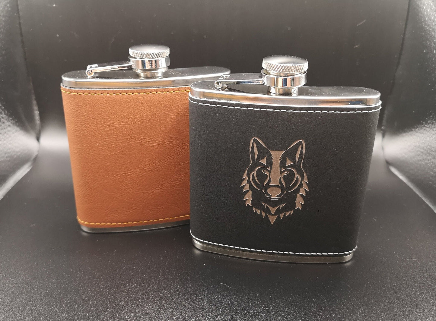 Personalised Engraved Leather 6oz Hip Flask - Multiple Colours Available