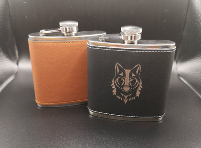 Personalised Engraved Leather 6oz Hip Flask - Multiple Colours Available