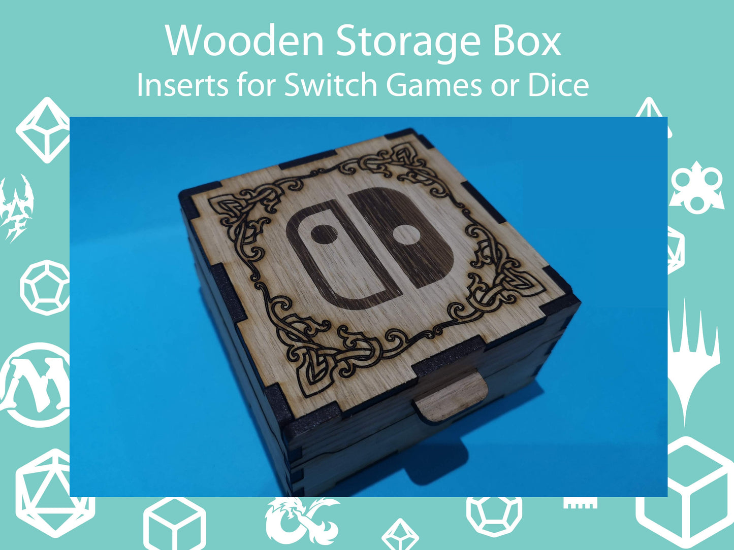 Wooden Nintendo Switch Game or Dice (D20/D6) Storage Box - Veneered MDF - Various inserts available