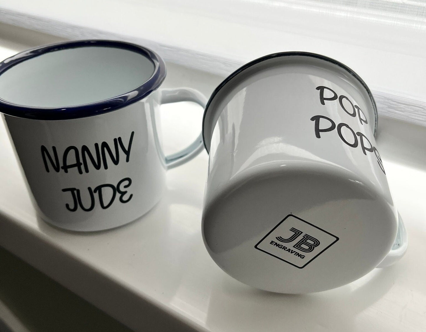 Personalised Enamel Mug with Handle. Great for Camping and Gardening