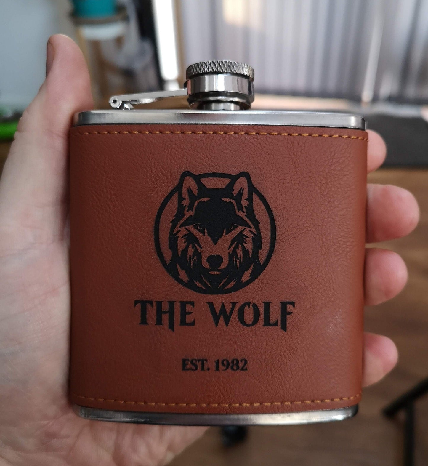 Personalised Engraved Leather 6oz Hip Flask - Multiple Colours Available