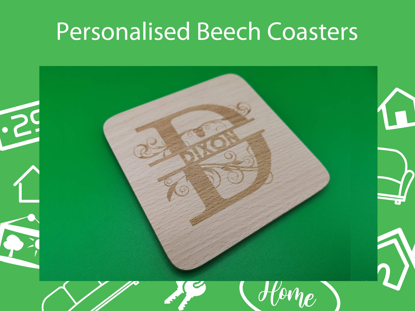 Personalised Beech Wood Coasters - Laser Engraved with any text and/or your logo