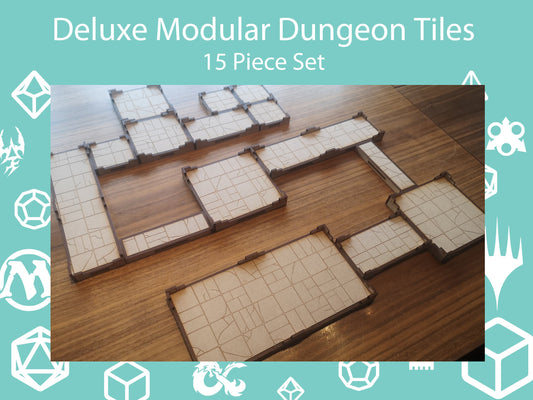 Deluxe Modular Dungeon Tiles - Set of 15 mixed stone tile pieces. Ideal for Dungeons and Dragons