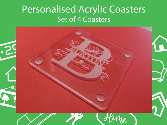 Split Letter Acrylic Coasters - Set of 4. Personalised Coaster Set